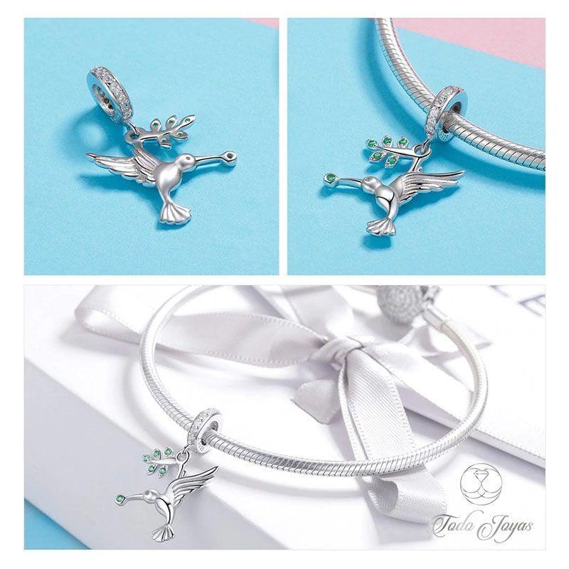 Charm Dije Plata 925 Colibri con Rama -4