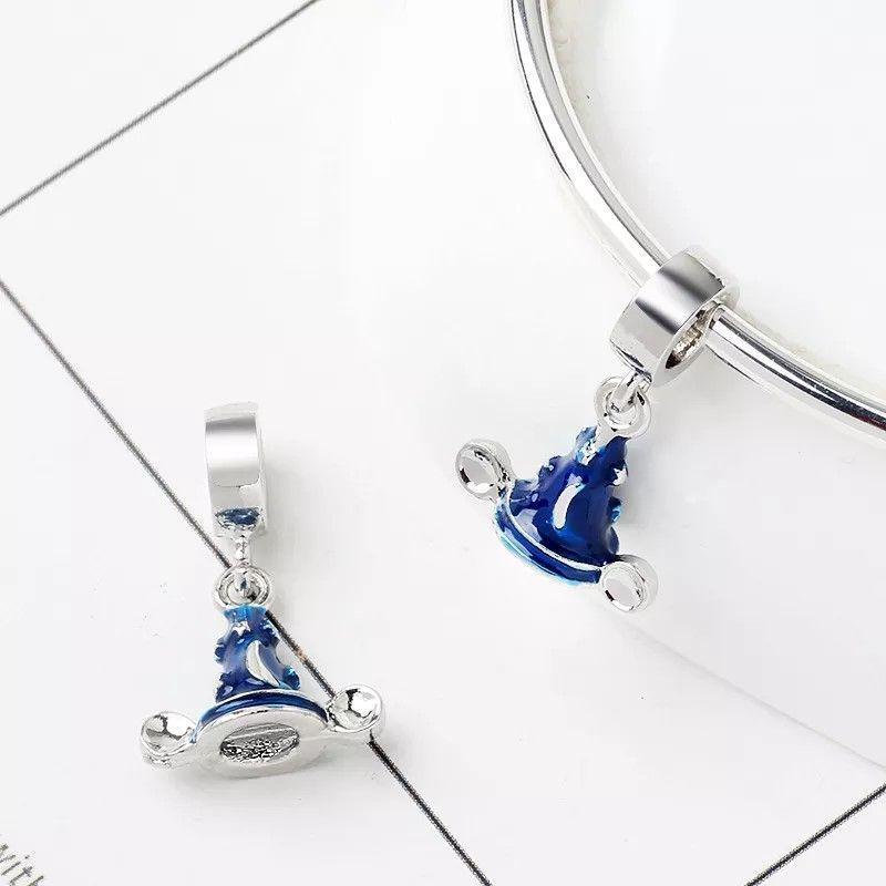 Charm Dije Plata 925 Colgante Sombrero Mago Azul -1