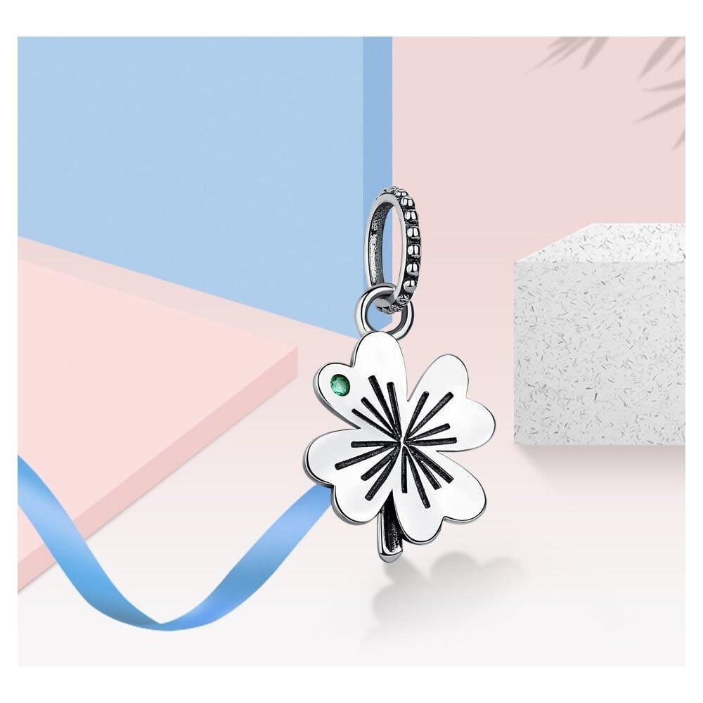 Charm Dije Plata 925 Trebol Plateado Circon-2