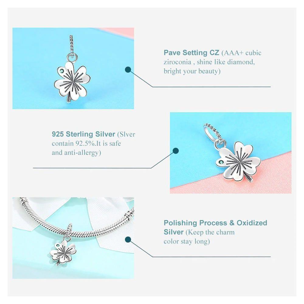 Charm Dije Plata 925 Trebol Plateado Circon-5