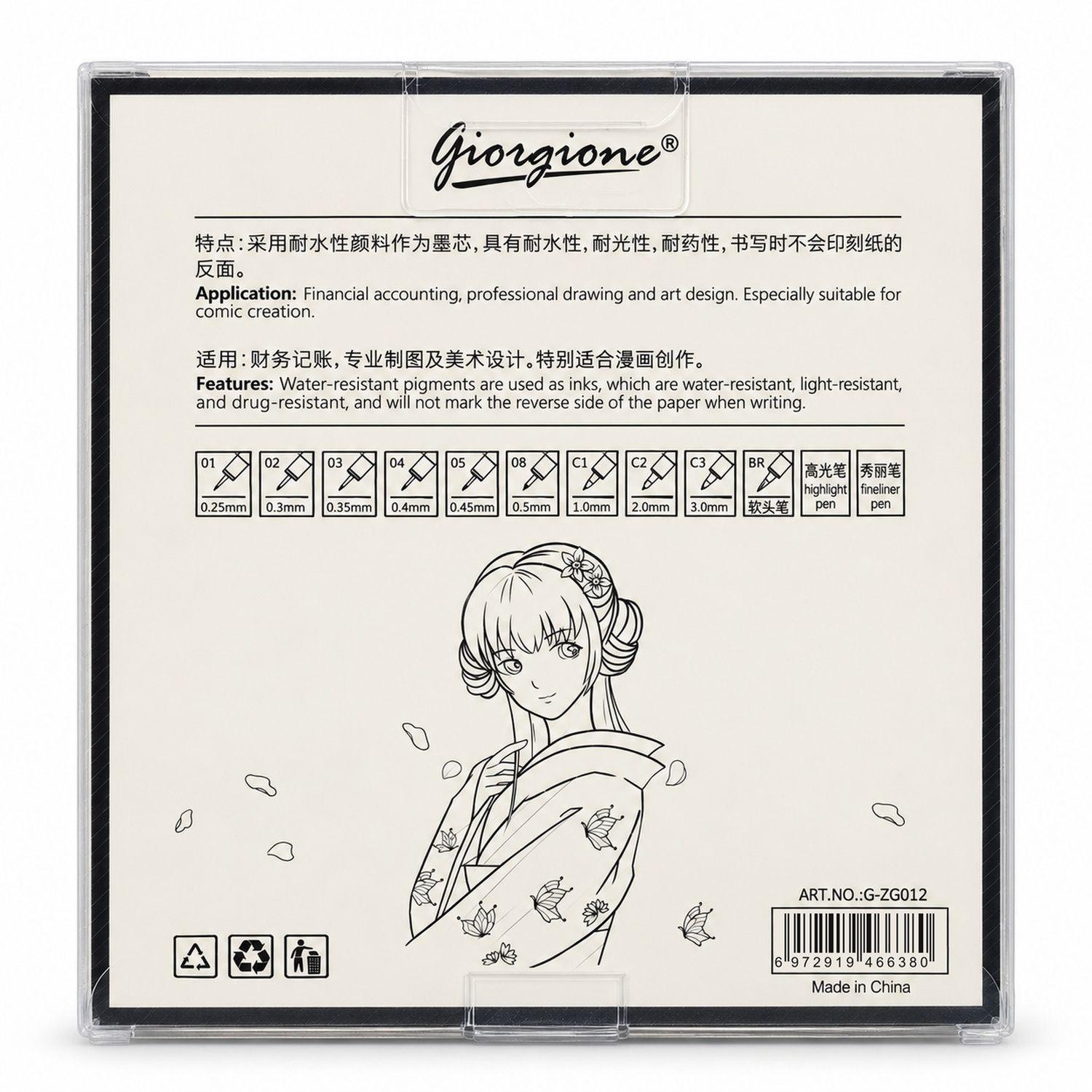 Estilógrafos Giorgione ZG012 Set 12 Piezas con Punta Blanda-1