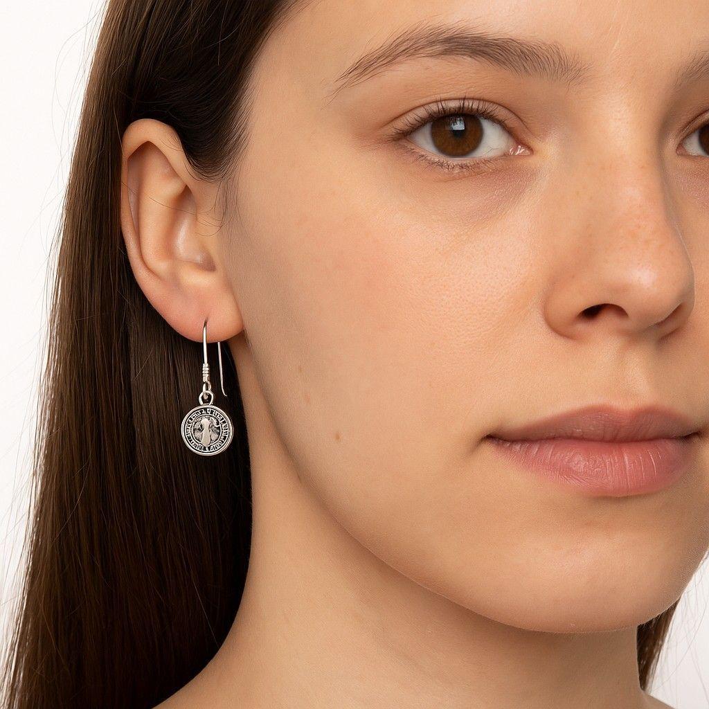 Aros Plata 925 Colgante San Benito Protector Medalla-3