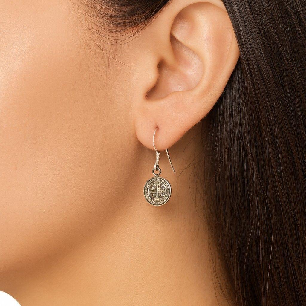 Aros Plata 925 Colgante San Benito Protector Medalla-4