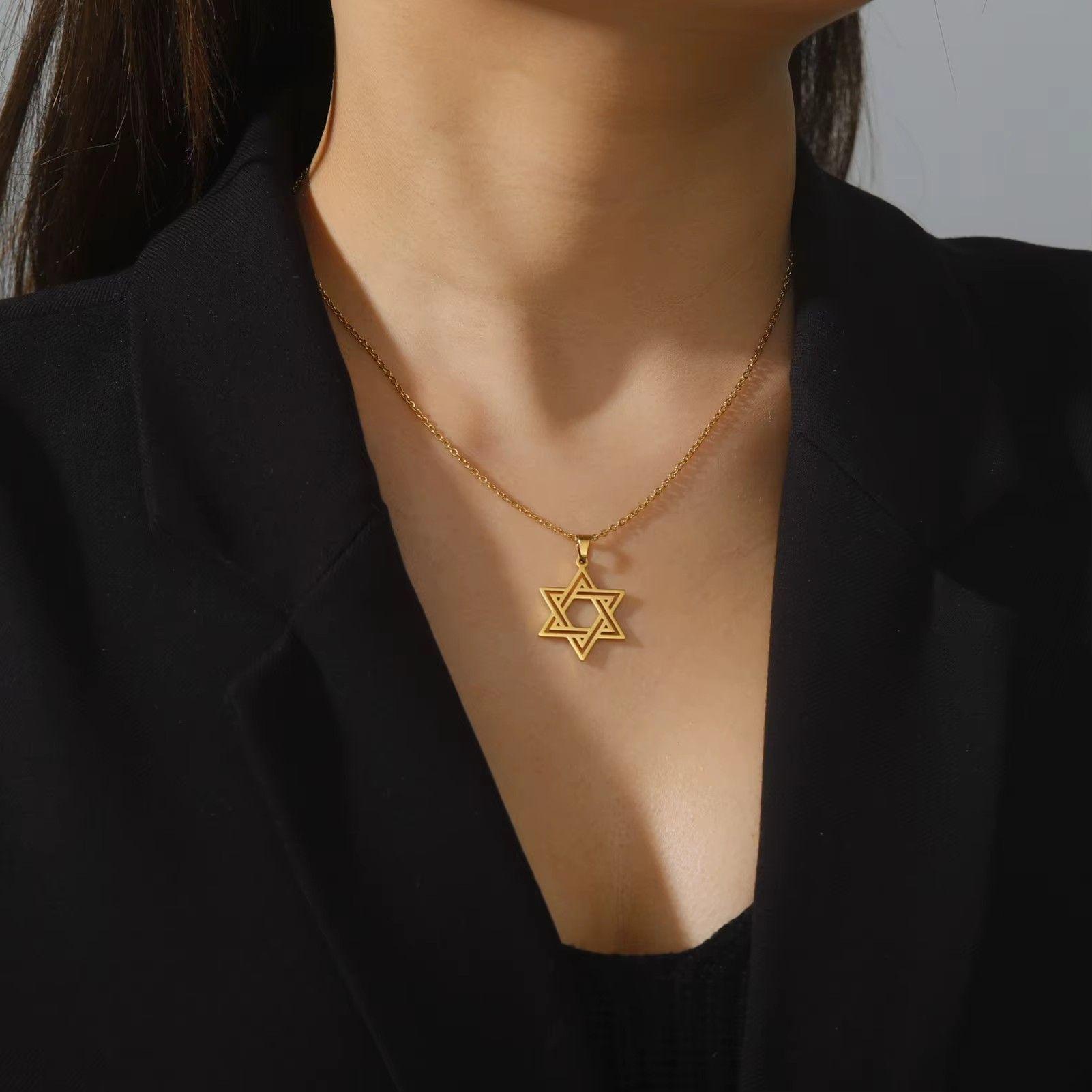 Colgante Collar Estrella David Biselada Acero Dorado-2