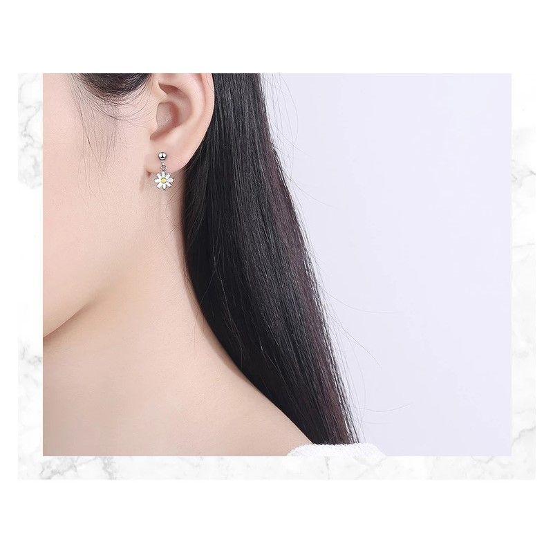 Aros Flor Margarita Plateados-3