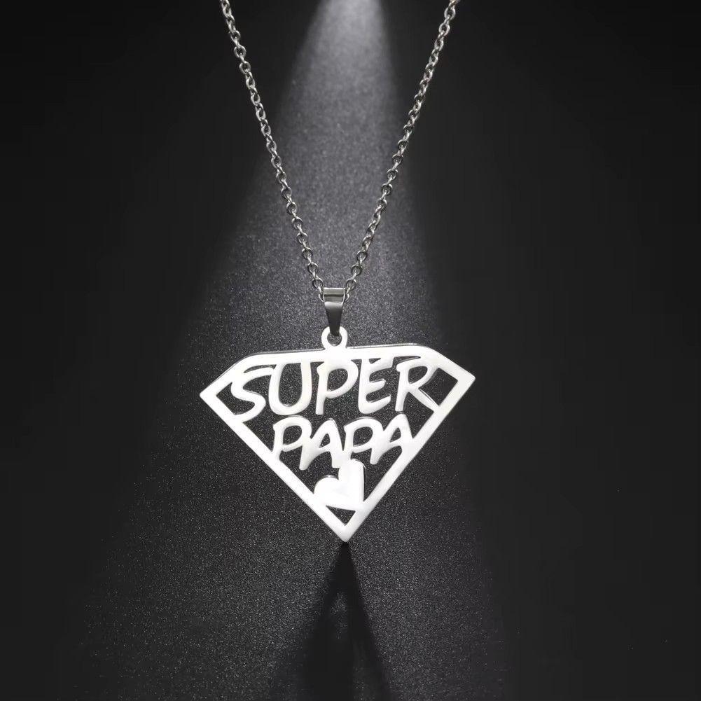 Collar Super Papa Acero Plateado-5