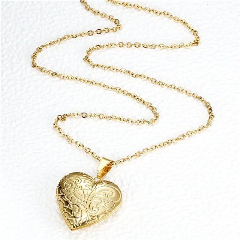 Collar Relicario Corazon Vintage Acero Dorado-2