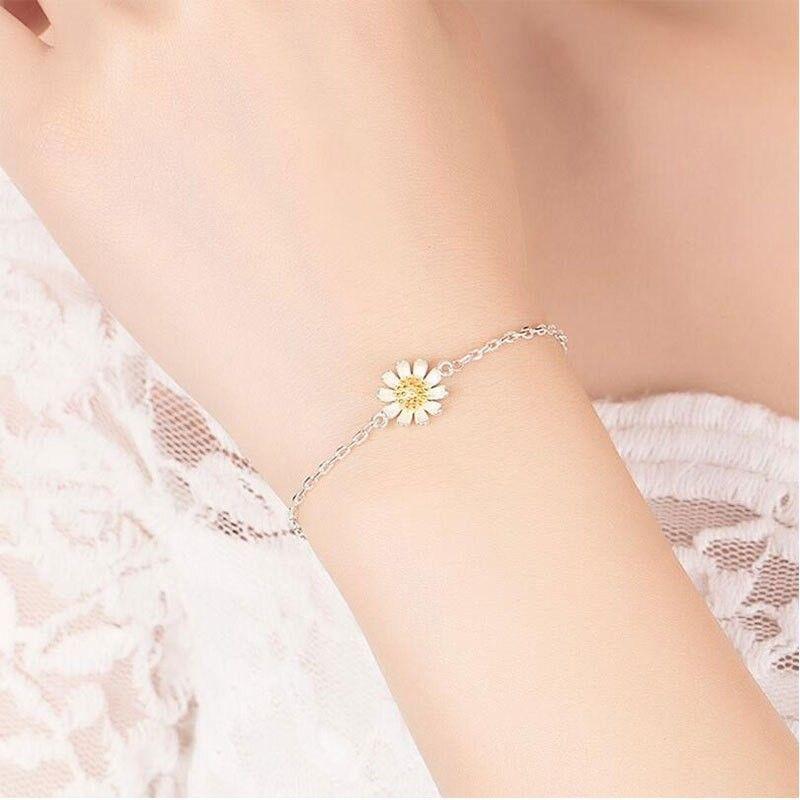 Pulsera Flor Margarita Ajustable Plateada-3