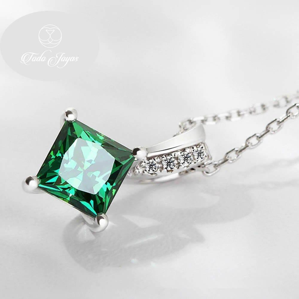 Collar Cristal Verde Cuadrado Plateado-2