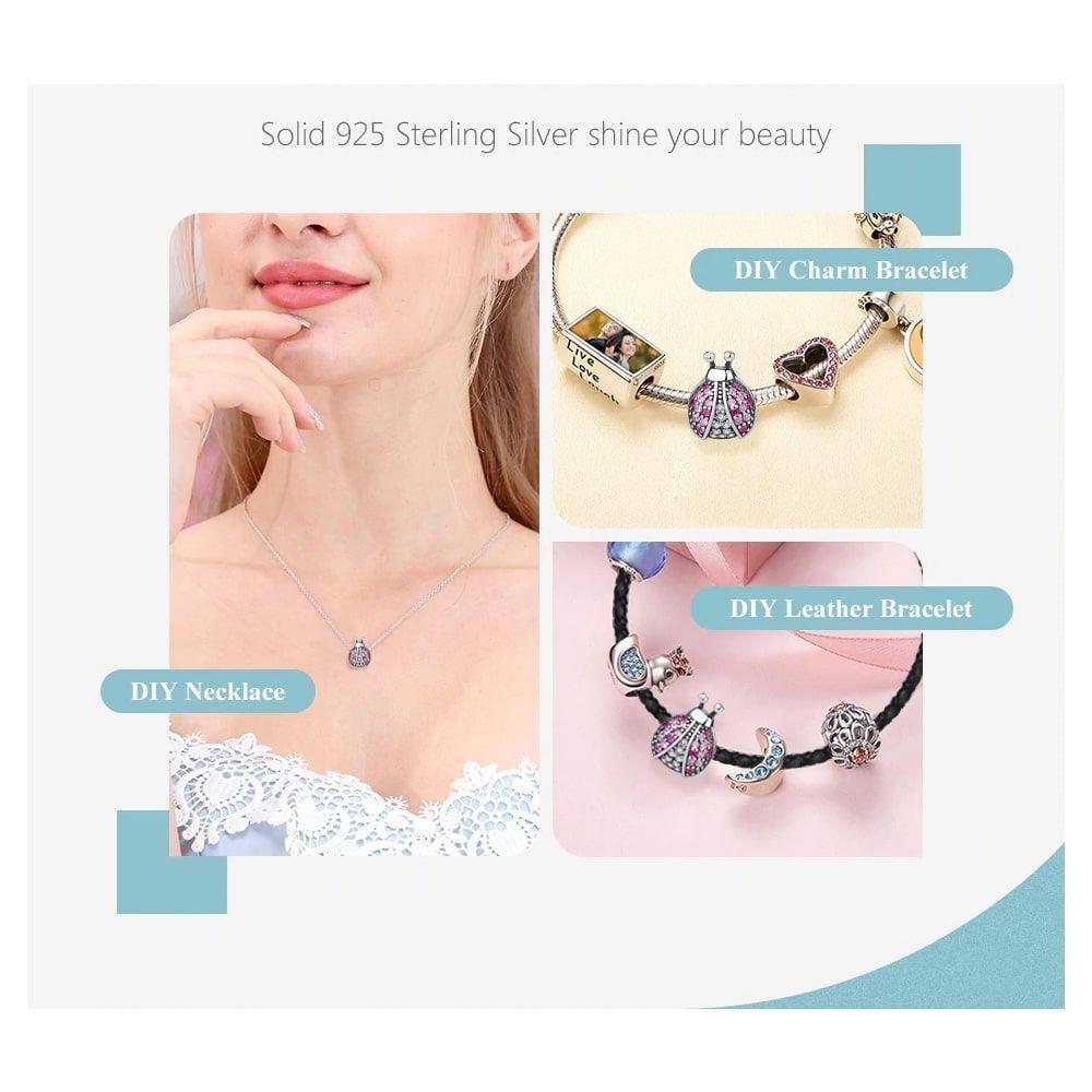 Charm Dije Plata 925 Mariquita Rosada-3