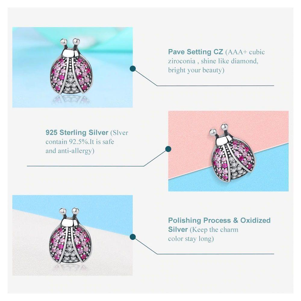 Charm Dije Plata 925 Mariquita Rosada-4