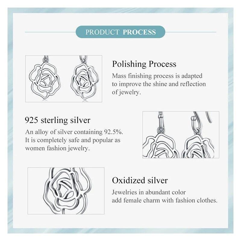 Aros Plata 925 Rosa Colgante Plateada-5