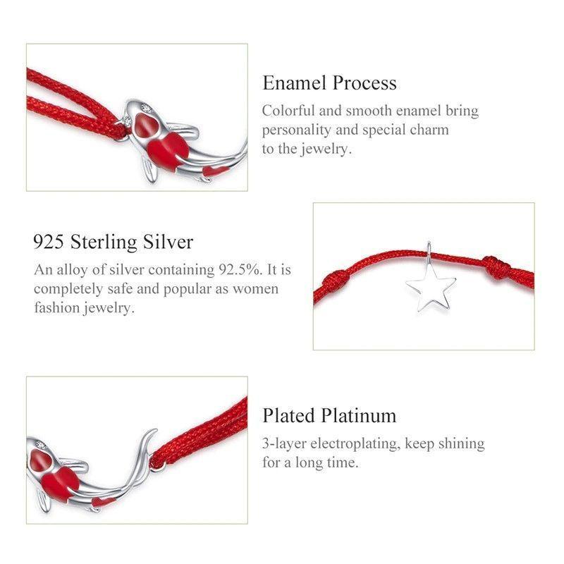 Pulsera Plata 925 Hilo Rojo Pez de la Suerte-4