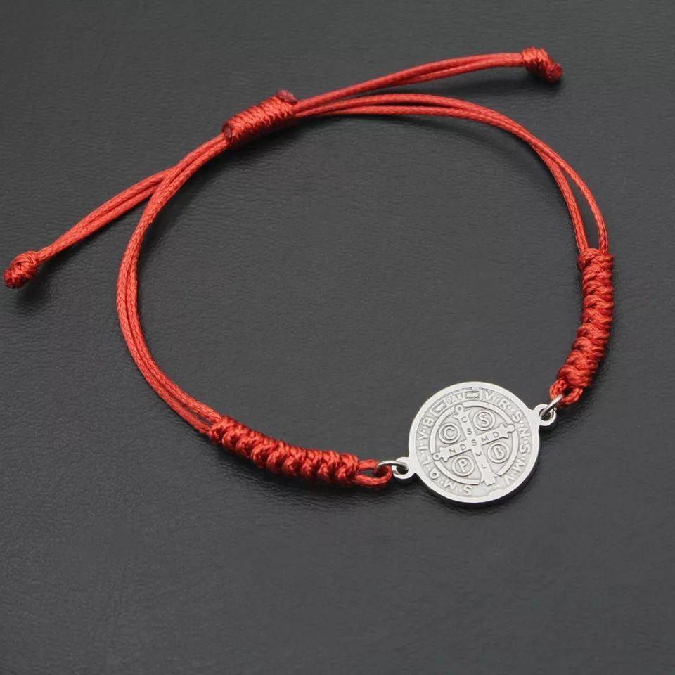 Pulsera Hilo Rojo Trenzado San Benito Acero-4