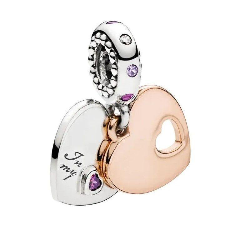 Charm Plata 925 Dije Doble Corazon-0