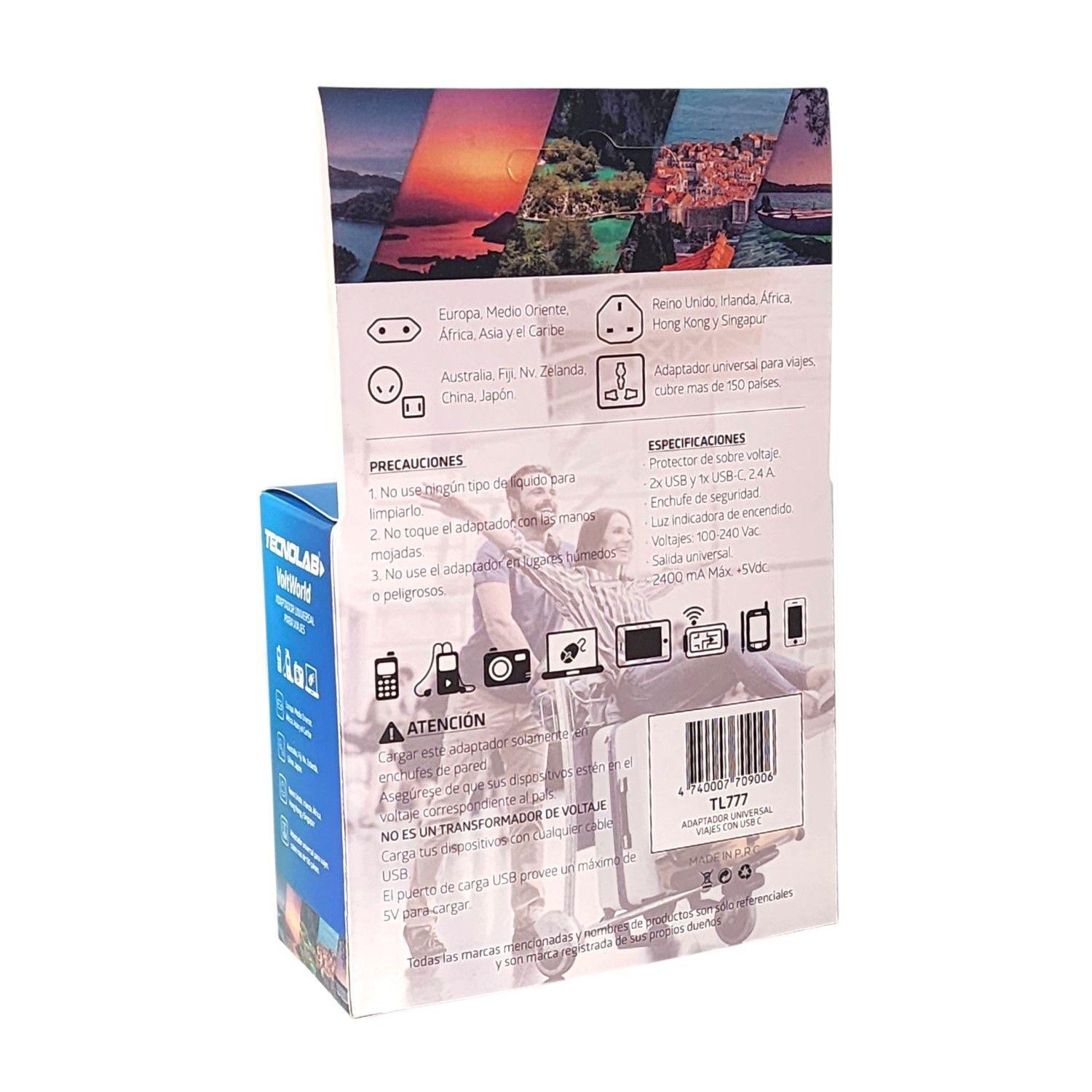 Adaptador Enchufe Universal Viaje VoltWorld TL777 Tecnolab-7