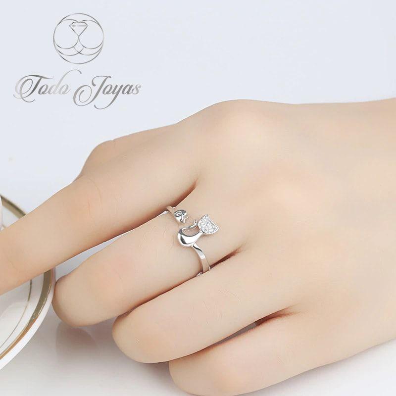 Anillo Gato Con Circon Plateado -2