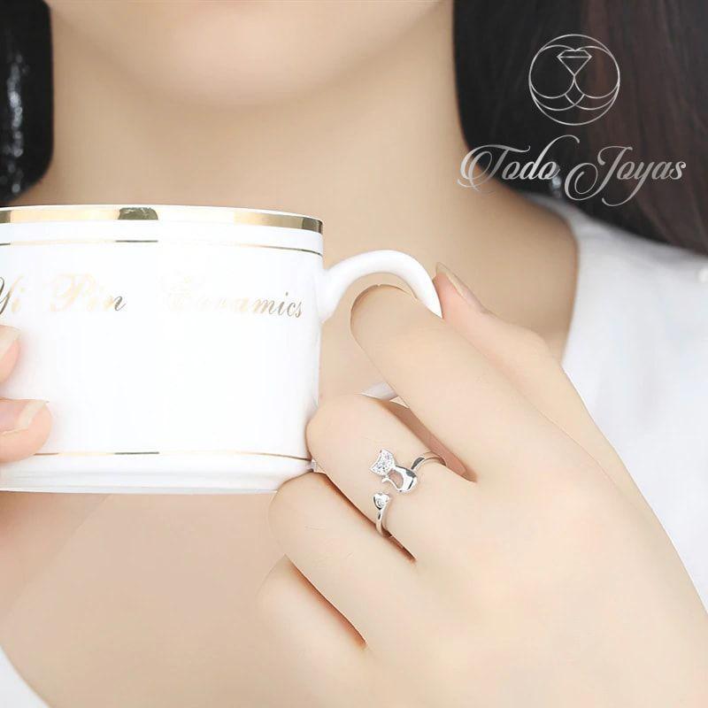 Anillo Gato Con Circon Plateado -3