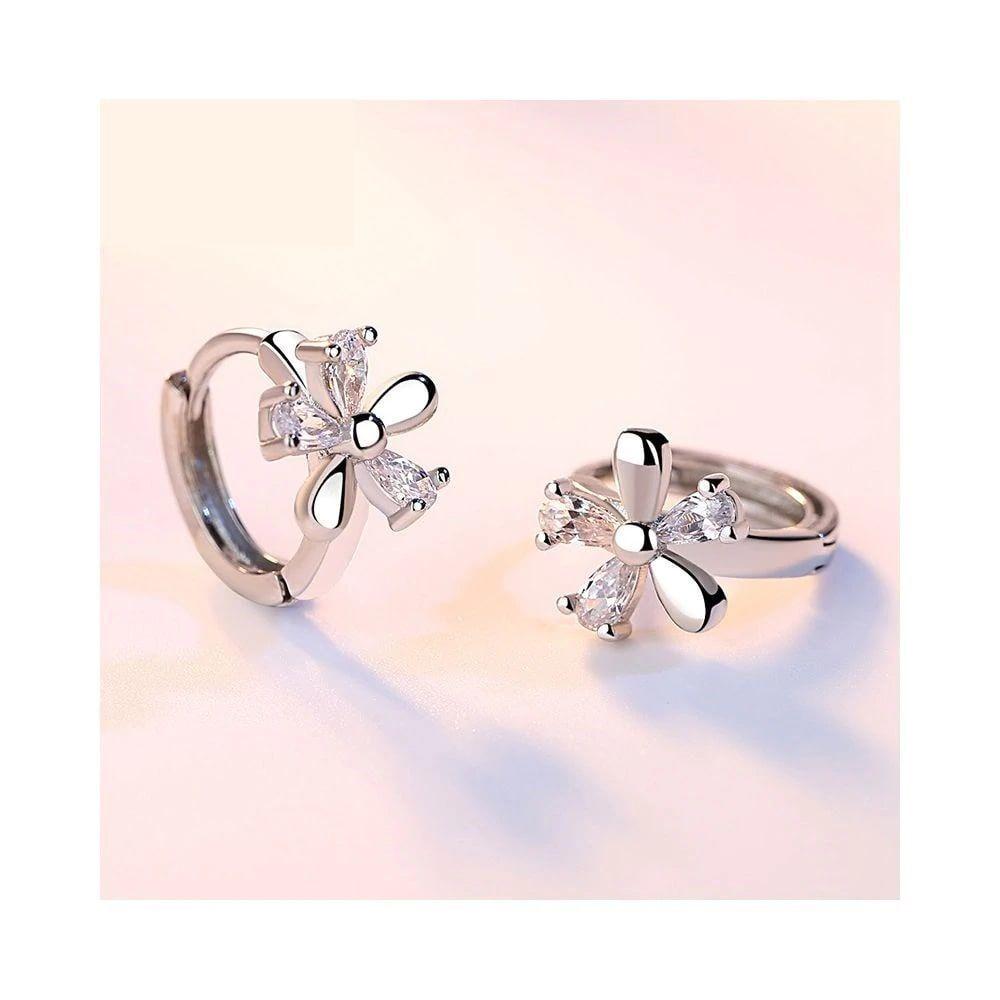 Aros de Flor con Circones Plateado-2