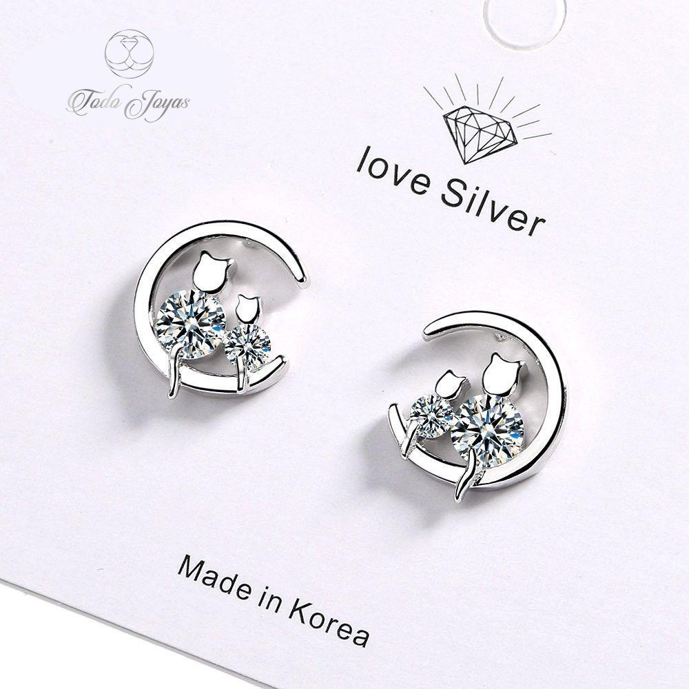 Aros Par Gatitos en Luna Plateado -2