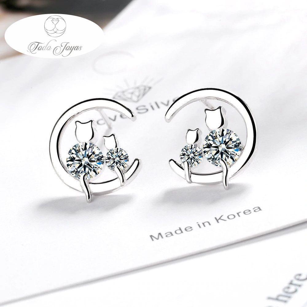 Aros Par Gatitos en Luna Plateado -4