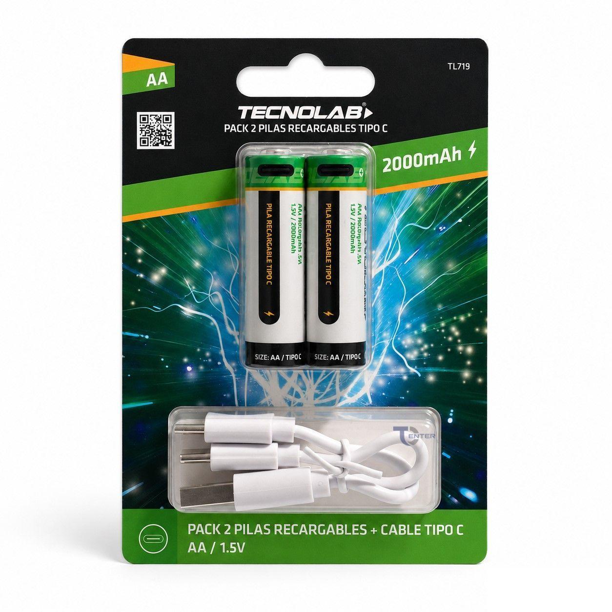 Pack 2 Pilas Recargables AA Litio Tecnolab TL-719-0