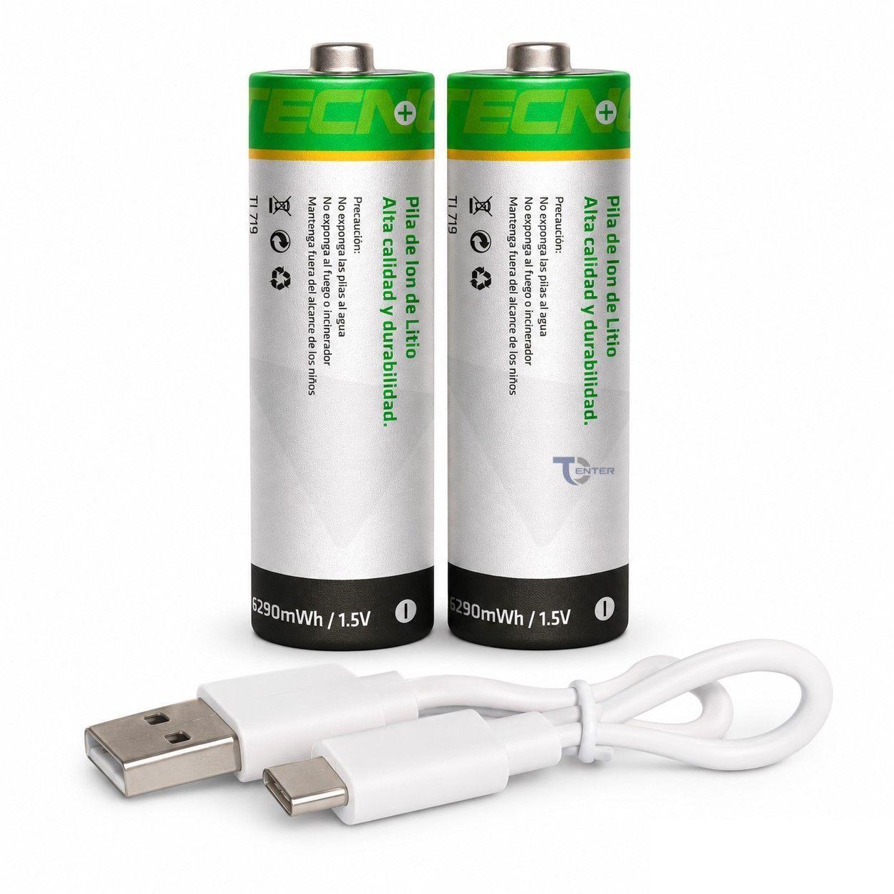 Pack 2 Pilas Recargables AA Litio Tecnolab TL-719-2