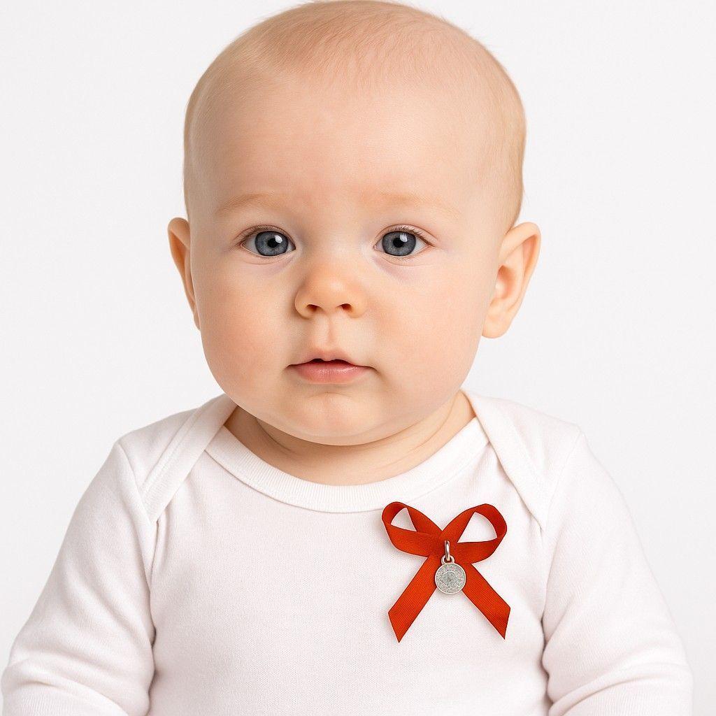 Medalla Plata 925 San Benito Bebe Cinta Roja-3