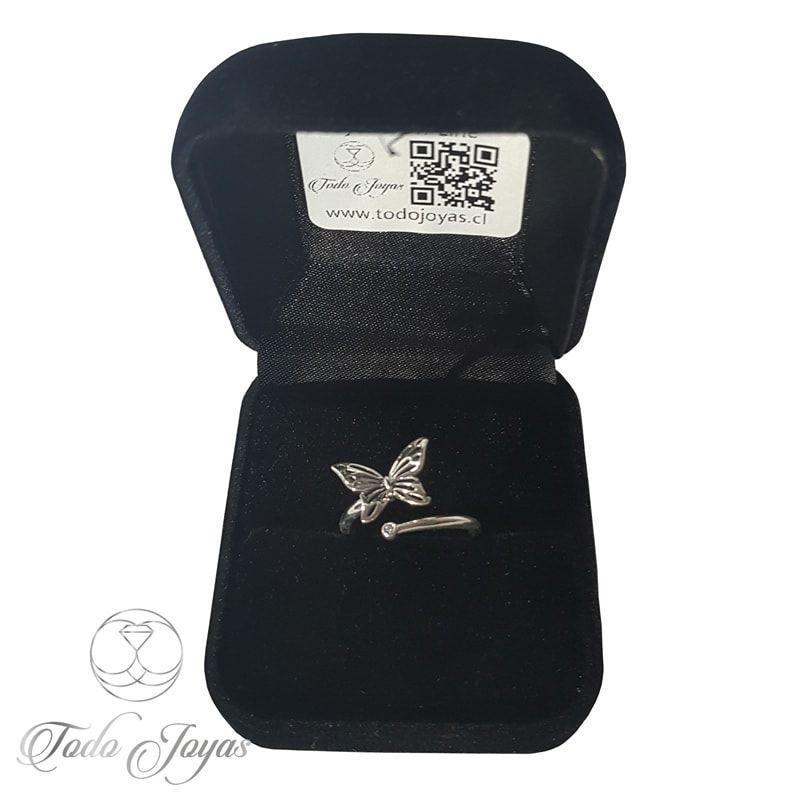 Anillo Plata Fina 925 Mariposa y Circon Ajustable -2