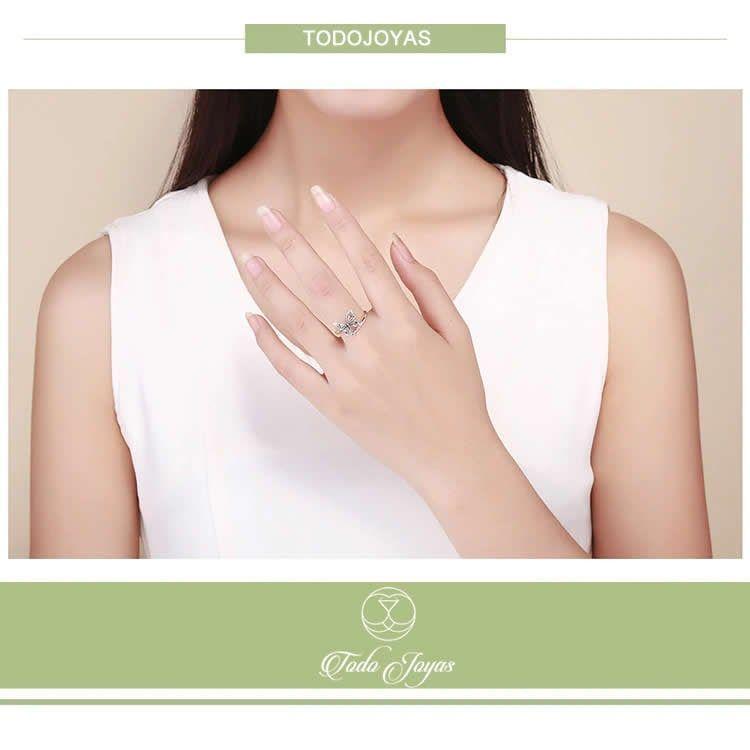 Anillo Plata Fina 925 Mariposa y Circon Ajustable -4
