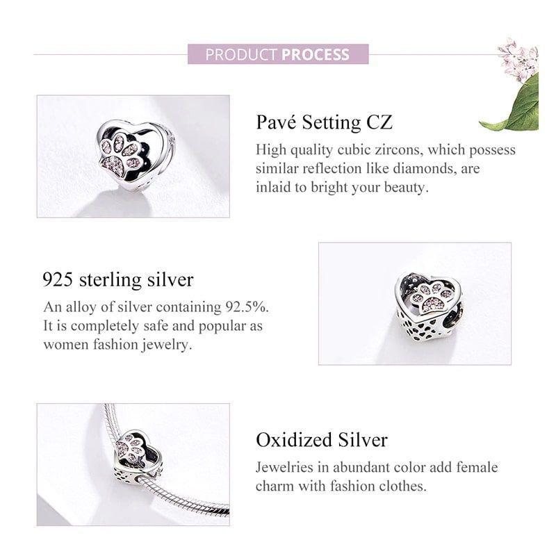 Charm Dije Plata 925 Corazon Patita Rosa Mascota-3