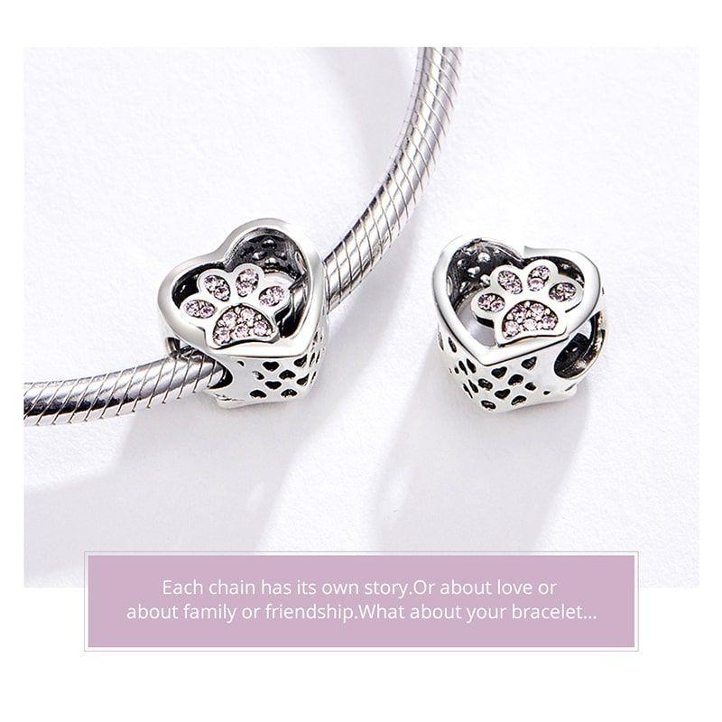 Charm Dije Plata 925 Corazon Patita Rosa Mascota-4