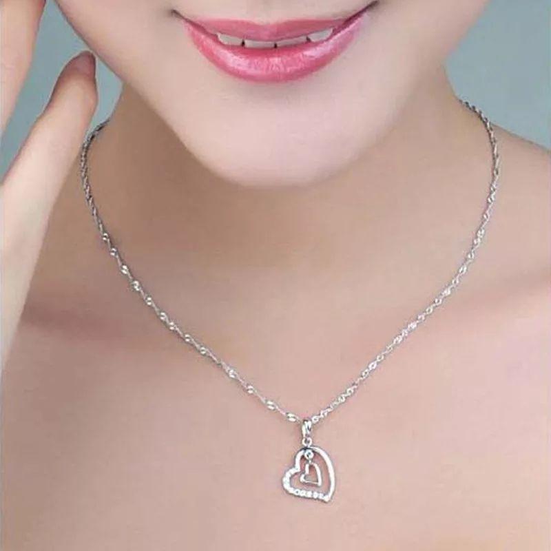 Collar Doble Corazon Interior Plateado-4