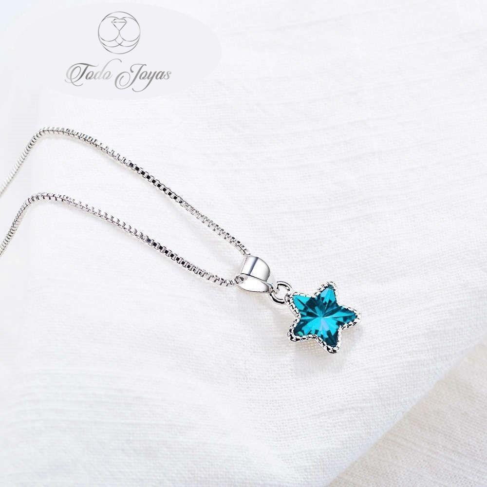 Collar Estrella Circon Azul Plateado -2