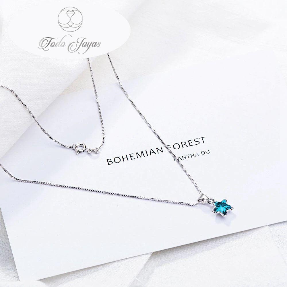 Collar Estrella Circon Azul Plateado -3