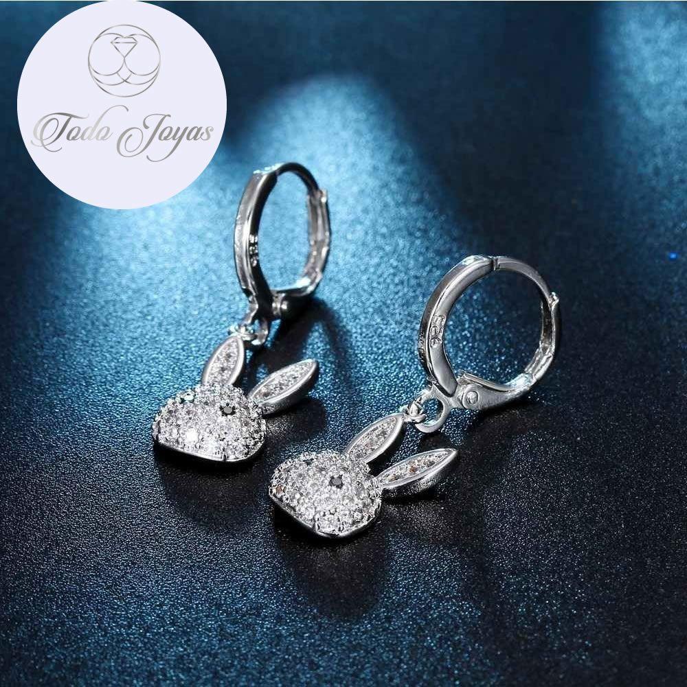 Aros de Conejo Colgante con Circones Plateado -2