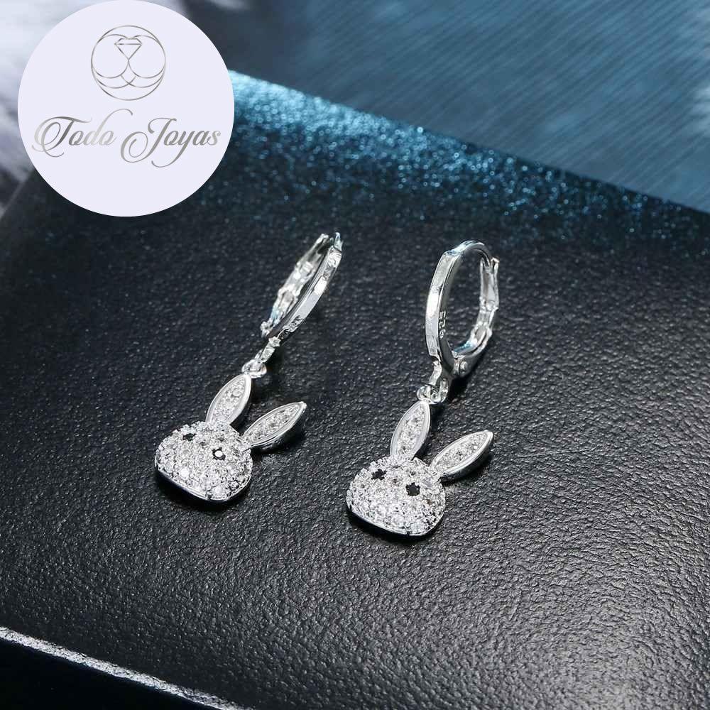 Aros de Conejo Colgante con Circones Plateado -3