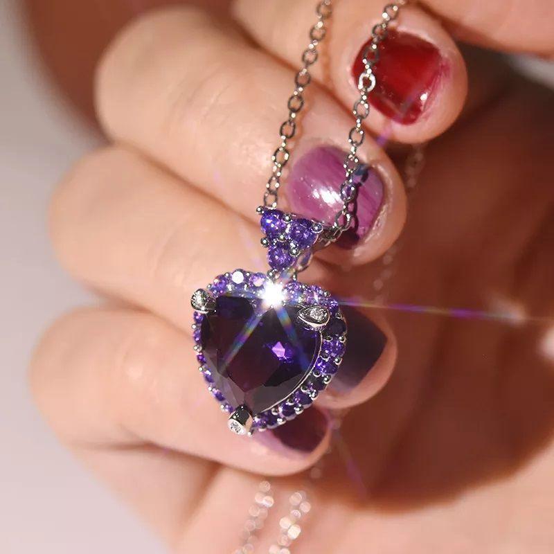 Collar Corazon Cristal Morado-2