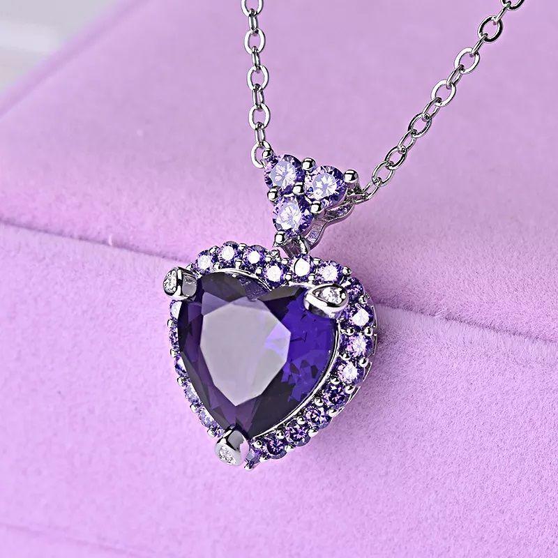 Collar Corazon Cristal Morado-5