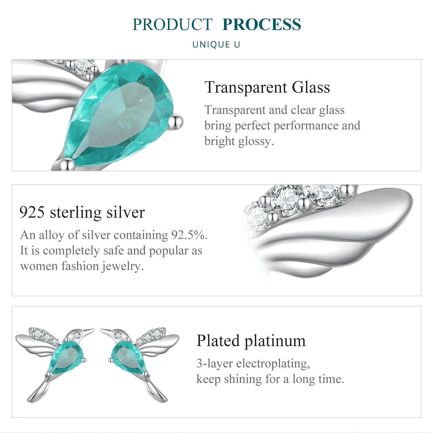 Aros Plata 925 Colibri Pajaro Verde Hummingbird-5