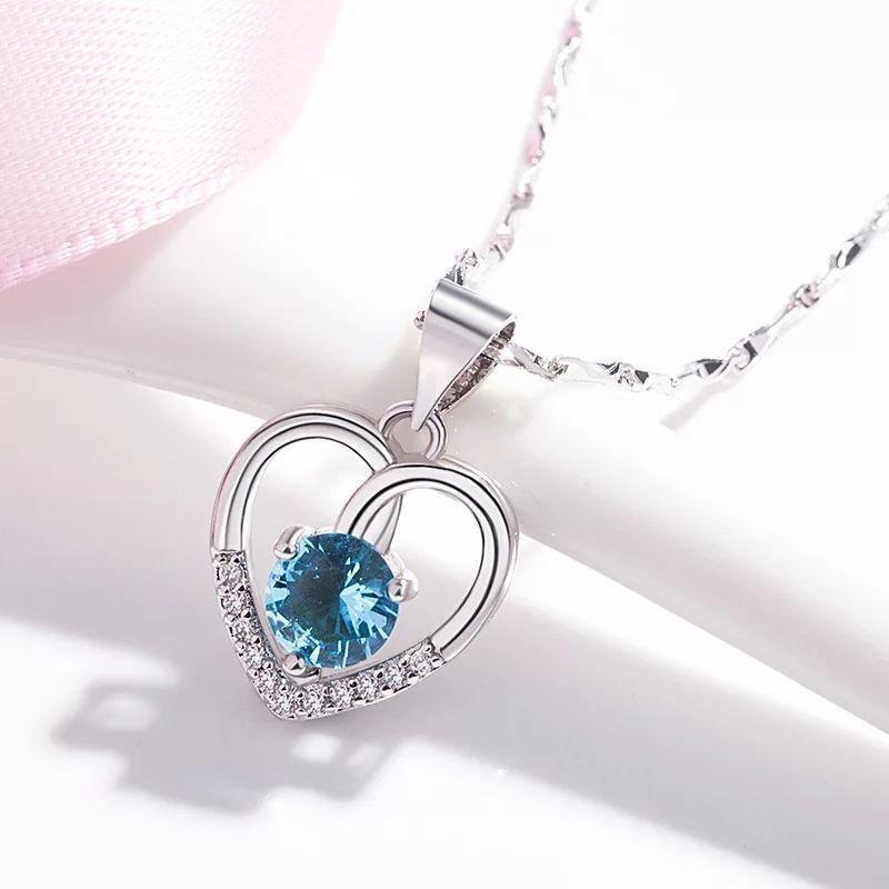 Collar Corazon Circon Azul-3