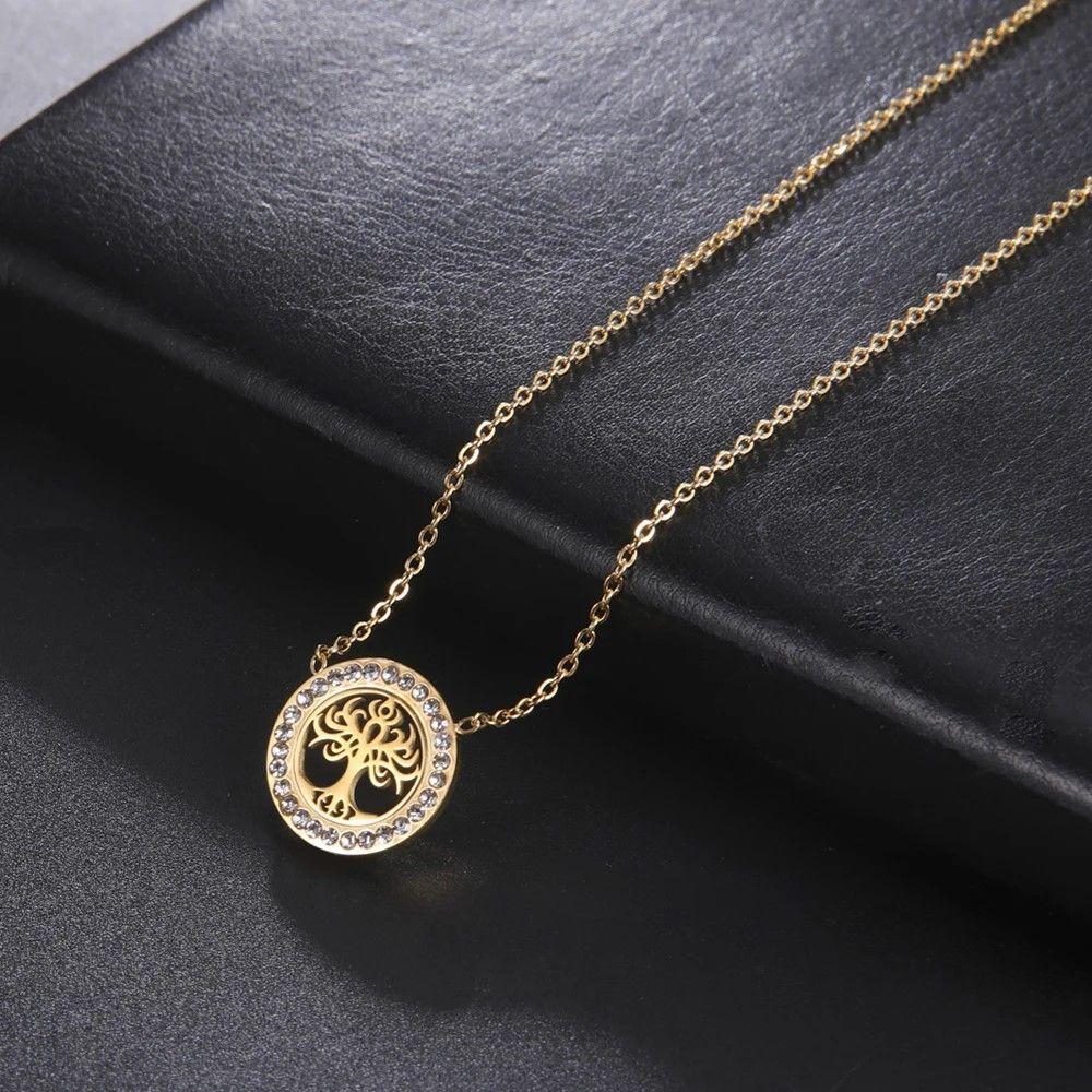Collar Árbol de la vida con Circones Dorado Acero-3