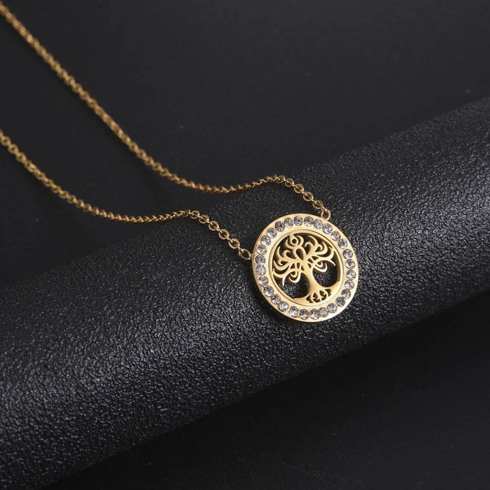 Collar Árbol de la vida con Circones Dorado Acero-4