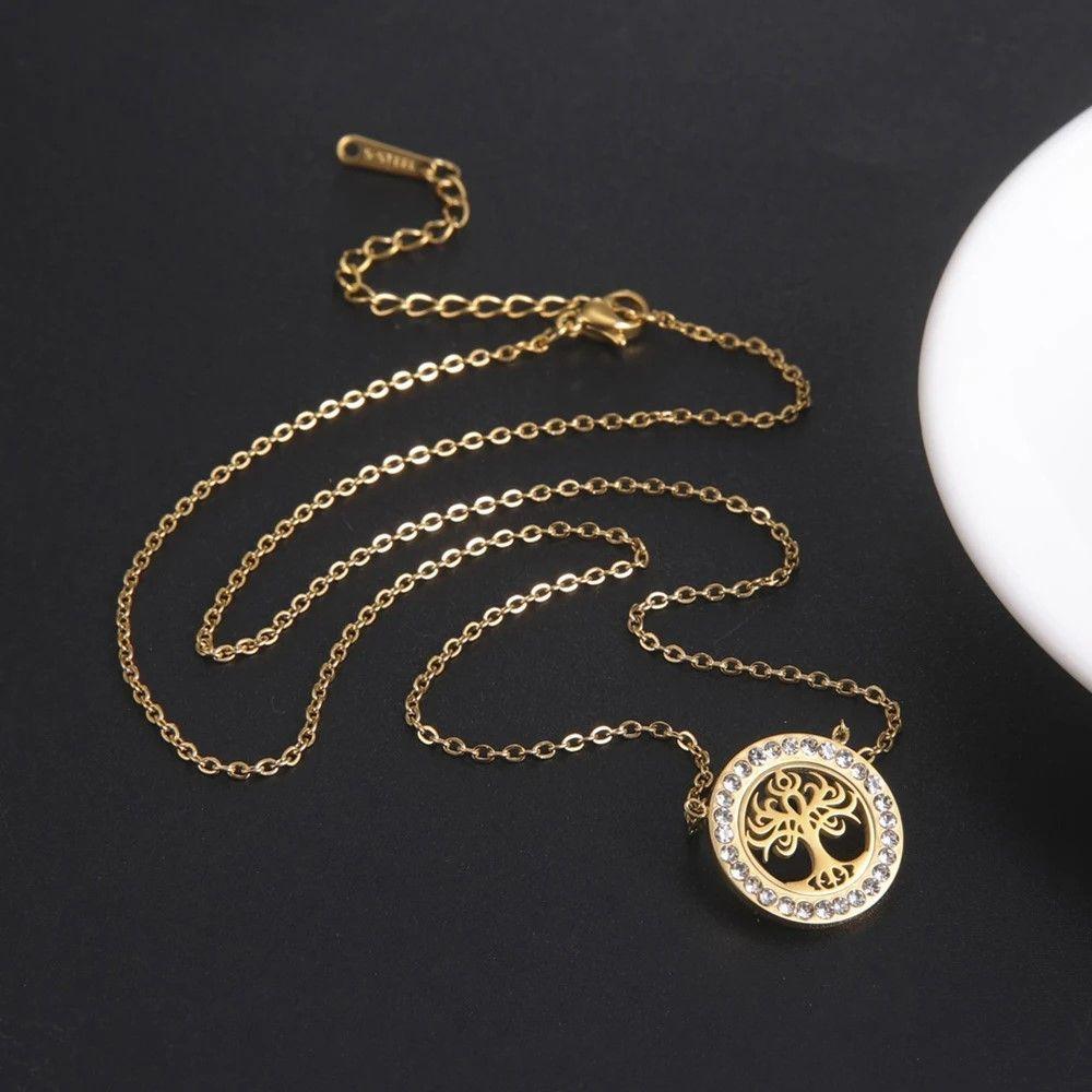 Collar Árbol de la vida con Circones Dorado Acero-6