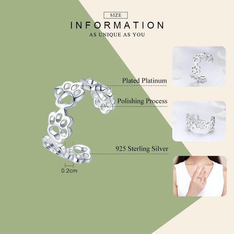 Anillo Plata 925 Patitas Perrito Ajustable -4