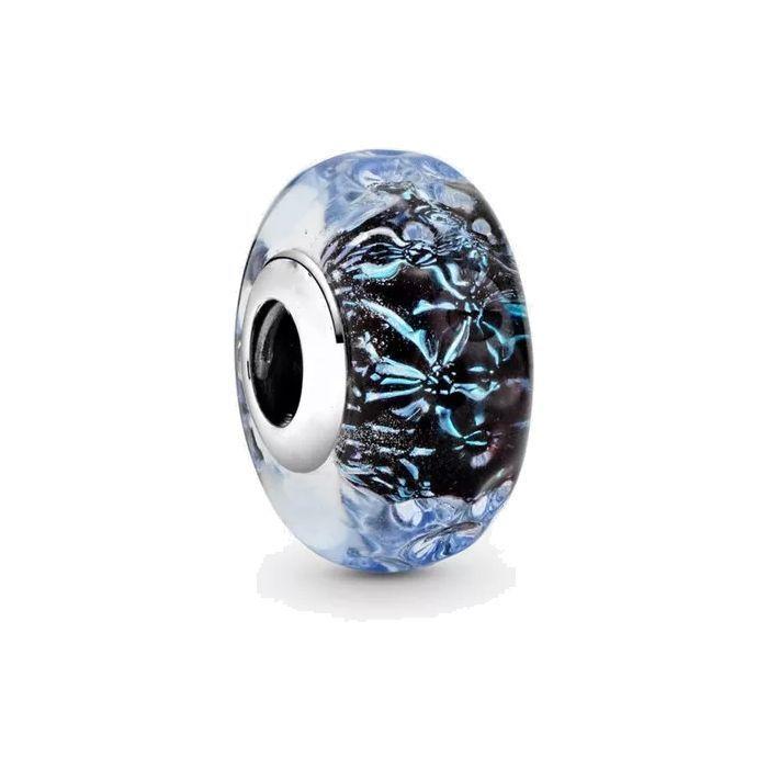 Charm Dije Plata 925 Cristal Murano Azul -0