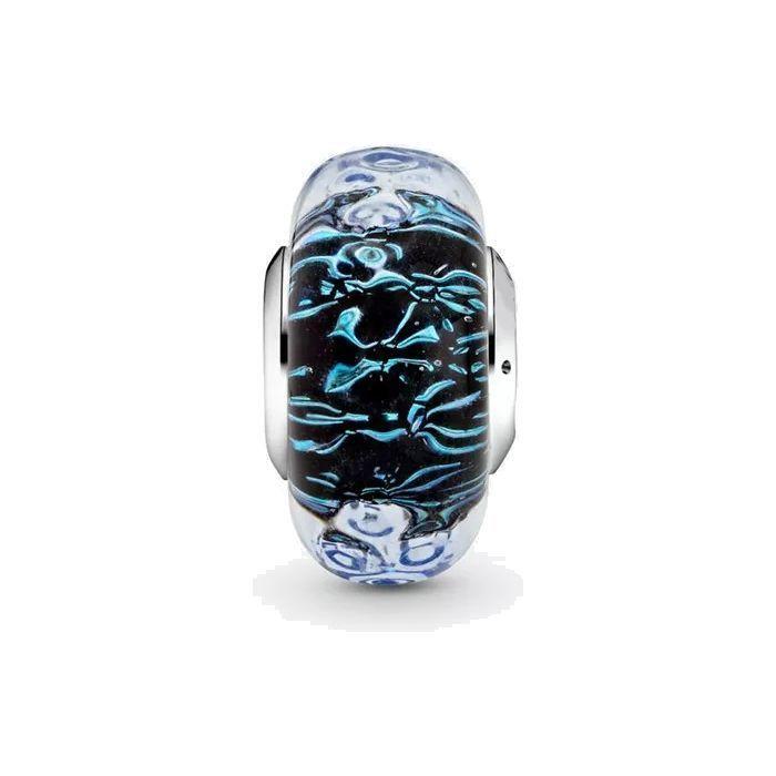 Charm Dije Plata 925 Cristal Murano Azul -1