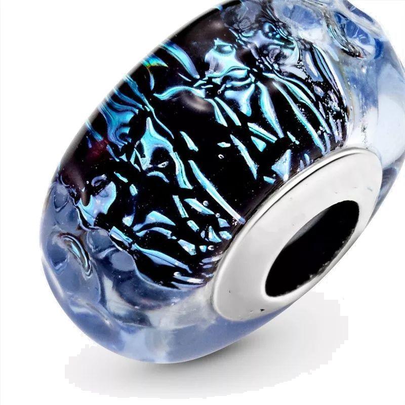Charm Dije Plata 925 Cristal Murano Azul -3