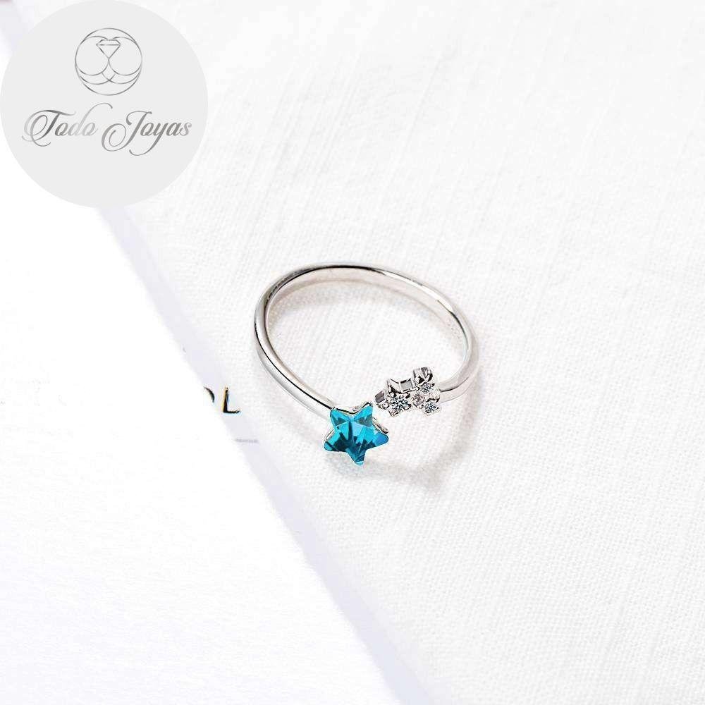 Anillo Estrella Azul Ajustable Plateado-2