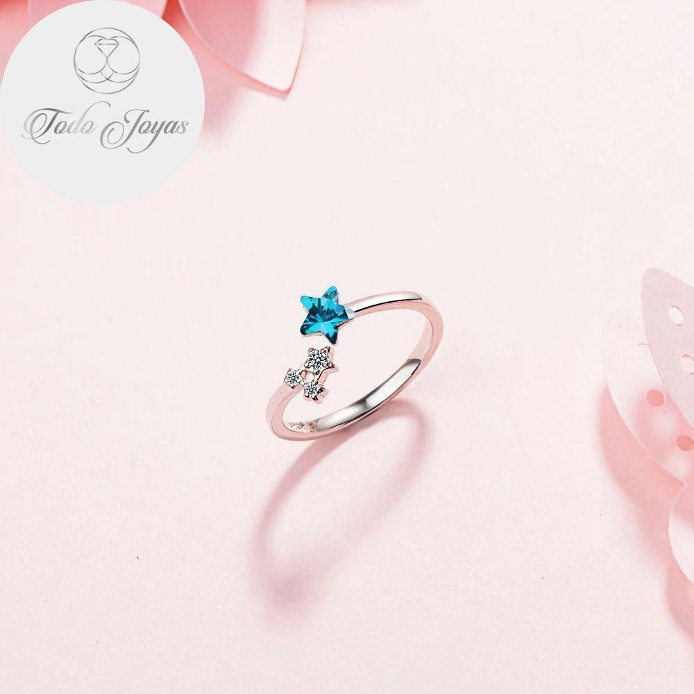 Anillo Estrella Azul Ajustable Plateado-3